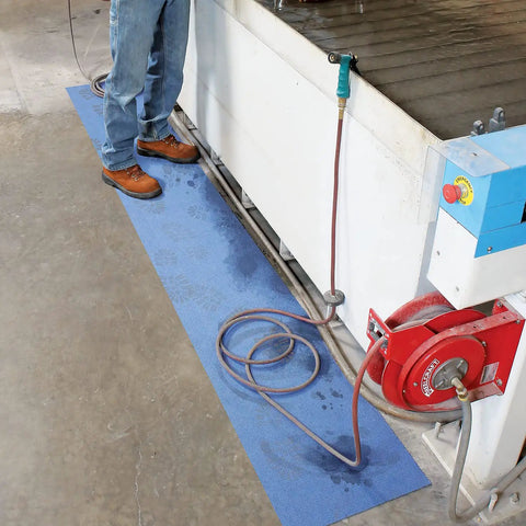 Adhesive-Backed Absorbent Mat For Industrial Floors, Grippy Surface That Stays Put, 16 W X 25 Ft L, Blue, Slip-Resistant by machinery