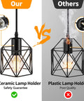 Comparison of Industrial 3 Light Pendant Light With Adjustable Length Hanging Fixture Black Metal Cage Farmhouse Pendant quality