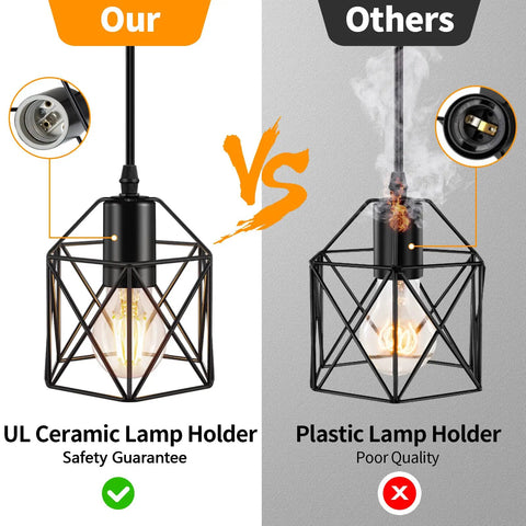 Comparison of Industrial 3 Light Pendant Light With Adjustable Length Hanging Fixture Black Metal Cage Farmhouse Pendant quality