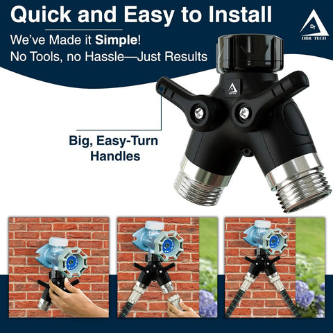 Heavy Duty Garden Hose Splitter 2 Way With Long Handle Dual Outlet Y Style Faucet Adapter No Leak For Outdoor Spigot Use Easy Grip Valves And Smooth Turn black 3/4 in