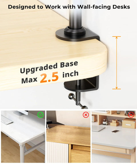 Built Different Overhead Camera Mount With Flexible 360 Ball Head Boom Arm And Universal Multi Device Holder For Flawless Unboxing Videos Ring Lights And Smartphone Streaming clamped to a 2.5 inch thick desk.