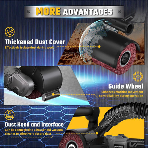 Close-up of cordless burnishing polishing tool for DeWalt 20V Max with guide wheel and thickened dust cover.
