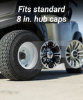 Sick Glossy White Steel Golf Cart Wheels And Durable Turf Replacement Tires Set Of Four With Snap Fit 4X4 Bolt Pattern For Hella Smooth Course Cruising showing two hub cap styles on a tire.