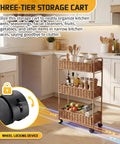 Ultra Slim 3 Tier Rolling Storage Cart for Small Spaces Narrow 7.1 Inch Wide Mobile Shelving Unit in a kitchen setting.