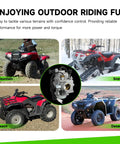 Four Honda ATVs on different terrains illustrating Rancher 350 ATV Carburetor Kit With Air Filter And Oil Filter For Honda Fourtrax 2000 Through 2006 4X4 Rebuild Replacement Parts Durable For Rough Trails And Everyday Rides.