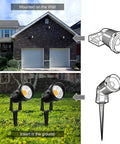 Mounted and ground view of 10W Low Voltage Outdoor Landscape Lights With Connectors, 12V Waterproof Pathway And Yard Spotlights