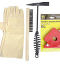 Complete Welding Kit With Magnetic Holder And Heavy Duty Chipping Hammer With Coil Spring Steel Wire Brush Durable Canvas Welding Gloves