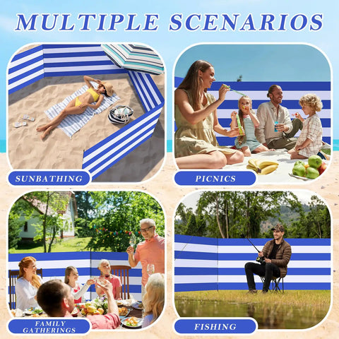 Long Beach Wind Screen 25 Ft By 4 Ft Privacy Fence With 5 Foldable Metal Poles And Carry Bag For Sand Protection in outdoor settings