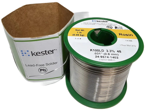 Lead Free Rosin Core Solder Wire K100LD 0.031 Inch Diameter 66 Core Flux Activated Low Cost Alloy 1 Pound Spool with box