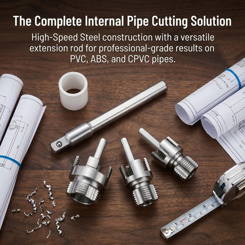 Components of 6-In-1 Heavy-Duty PVC Pipe Threading Tool Kit With Reinforced Hardened Alloy Internal And External Threaders displayed.