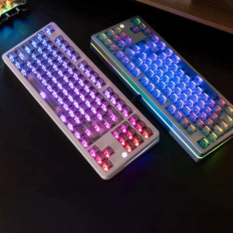 Built Damn Tough Full Aluminum Wireless Mechanical Keyboard With Hot Swappable Switches And Smart Tri Mode Pairing Featuring Custom Rgb Lighting 8000Mah Cell For Elite Gaming And Typing Setups in illuminated colors.