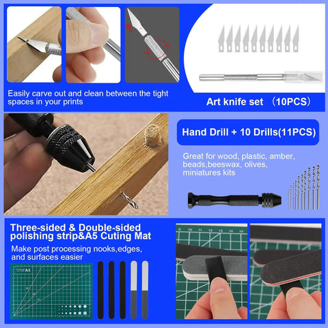 103 Piece Professional Model Tool Kit For Plastic Models And Gunpla with art knife, hand drill, polishing tools, and cutting mat