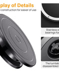 11 Inch Rotate Turntable For Cake Decorating And Painting With Smooth Ball Bearing Spin And 360 Degree Rotation Black Lightweight Display Stand For Spinning Spraying Decorating And Sculpting Projects By Kootek, showing close-up details of stainless steel ball bearings and disassembly features.