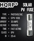 Top Dawg Heavy Duty Solar Pv Fuse Links 5 Pack Fast Acting Inline Ceramic Midget Fuses For Clean Energy Arrays Smooth Sailing Wiring 30 Amp 1000V Dc shown on dark background.