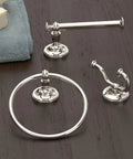 Tavern Wall Mounted Toilet Paper Holder In Polished Nickel Finish Euro Style Zinc Bath Accessory With Classic Nostalgia Durable Hand Polished Craft For A Smooth Retro Vibe, showing matching bathroom set on wood surface.