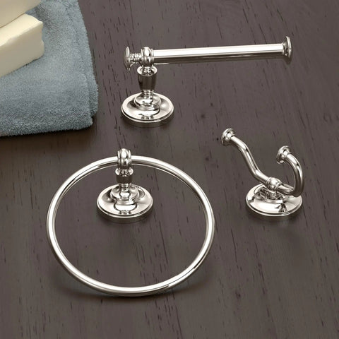 Tavern Wall Mounted Toilet Paper Holder In Polished Nickel Finish Euro Style Zinc Bath Accessory With Classic Nostalgia Durable Hand Polished Craft For A Smooth Retro Vibe, showing matching bathroom set on wood surface.