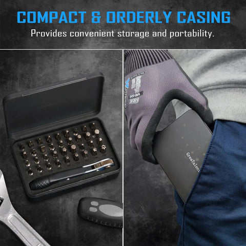 37 In 1 Mini Ratchet Wrench Screwdriver Bit Set In S2 Steel With 1 Quarter Inch Hex Shank compact storage in pocket