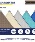 18 By 22 Ft Sun Shade Sail With A Ring Wire Rope, Rectangle Outdoor Shade Cover in five color options and ring detail