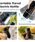 Road Trip Ready Car Kettle With 12V/24V Power Portable Hot Water Boiler for camping and travel in a compact black design.