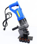 110V Electric Hydraulic Hole Punch Machine With Five Dies for metal, including foot switch for hands-free punching holes from 6.5mm to 20.5mm.