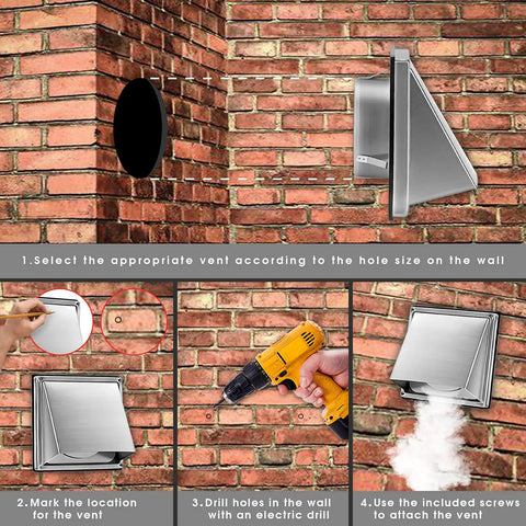 4 Inch External Extractor Wall Vent With Cushioned Non Return Flap For Dryer Vent And Home Exhaust installation steps on brick wall