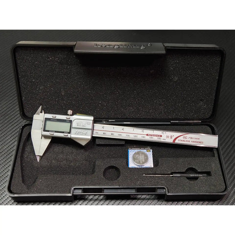 Digital Caliper With Small Point Jaw Stainless Steel Construction For Tiny Grooves And Tight Slots in black carrying case