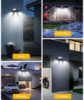 Solar Lights Outdoor Waterproof 180 LED 3 Heads Motion Sensor Flood Lights With 270 Degree Wide Angle on walls and driveways