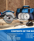Heavy Duty Brushless Cordless Circular Saw With Twenty Volt Max Motor Cuts Lumber Like A Boss, battery, charger, blades included.