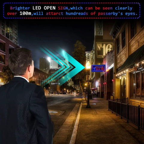 Led Bar Open Sign With Remote, Ultra Bright Neon Display Board For Bars, Restaurants, Shops, Hotels, Two Lighting Modes Flashing And Steady, Timing Function, Easy Mount, Window Wall Decor That Grabs Attention