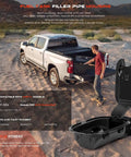 Beefy Abs Plastic Fuel Tank Filler Pipe Housing And Gas Cap Fuel Door Assembly With Reinforced Spring Straight Swap For Chevy Silverado 1500 2019 Through 2025 Six Ft Six In Standard Gas Bed Model Zero Drama placed near truck bed.