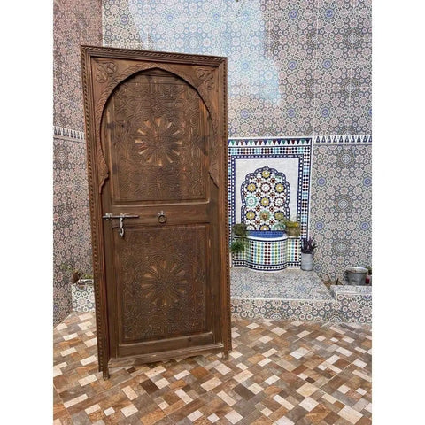 Custom Solid Wood Barn Door Hand Carved Rustic Moroccan Inspired Antique Style Interior Door 71 By 34 Inches No Glass