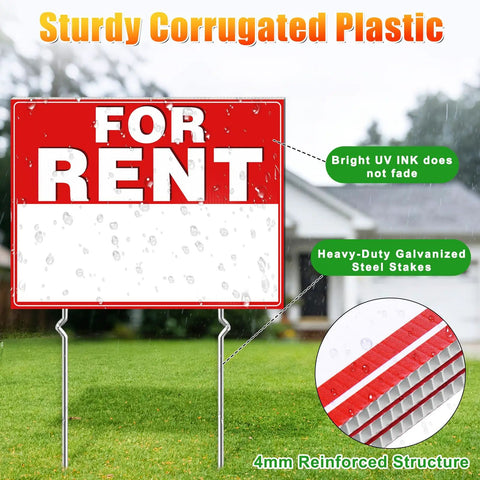 Double Sided For Rent Yard Sign Set With Metal Stakes 17 By 13 Inch Corrugated Plastic Real Estate Signs With Arrow Stickers Easy Setup