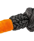Close-up of Soft Rope Recovery Shackle For Off Road Winching Up To 32000 Lbs 14.5 Ton Includes Mesh Gift Bag, orange and gray rope detail