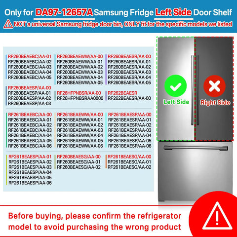Compatibility list for Left Side Refrigerator Door Shelf Replacement For Models RF262BEAESR RF261BEAESR RF260BEAESG RF260BEAESR