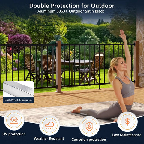 Modular Aluminum Deck Railing Kit 6 Ft By 36 In 1 Plus 1 System For Quick Install AAMA 2604 Grade Textured Matte Black Porch Railing