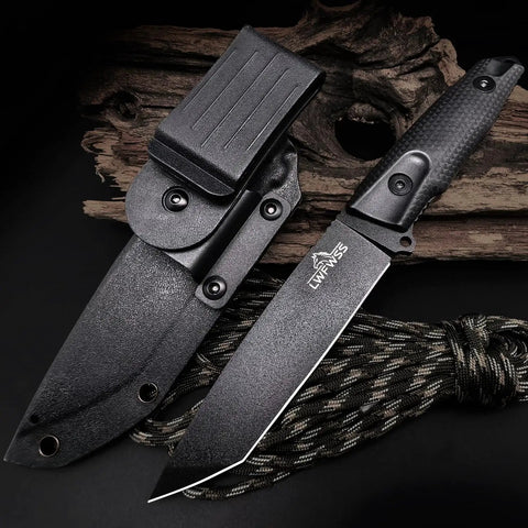 Edc Fixed Blade Knife With Anti Slip Textured Handle And 60 Degree Sharp Blade For Outdoor Camping And Daily Cutting Tasks, Durable Kydex Sheath shown.