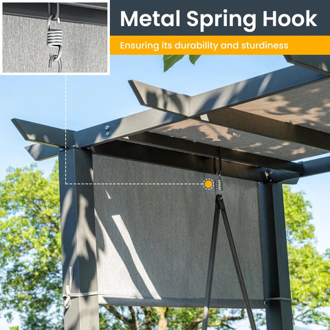 Close-up of metal spring hook detail on Three Seat Porch Swing With Stand And Cozy 990 LB Capacity 2 In 1 Convertible Bed And Swing Canopy.