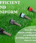 16 Pack Adjustable Variable Arc Pop Up Sprinkler Heads With Premium Replacement Nozzles For No Sweat Lawn Care And Yard Maintenance Featuring Straight Shot Accuracy And Top Shelf Performance For Quick Setup On Any Property with various nozzle colors on grass.