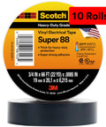 Vinyl Electrical Tape Super 88 All Season Heavy Duty Black Three Quarters Inch By Sixty Six Feet Premium Grade Rubber Resin Adhesive PVC Backing Ten Rolls Ideal For Splices Up To Six Hundred Volts Indoor Outdoor Use label.
