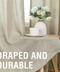 Natural Linen Curtains 108 Inch Long, 2 Panels, Back Tab Loop, Textured Light Filtering Semi Sheer, Rustic Farmhouse Boho Vibe