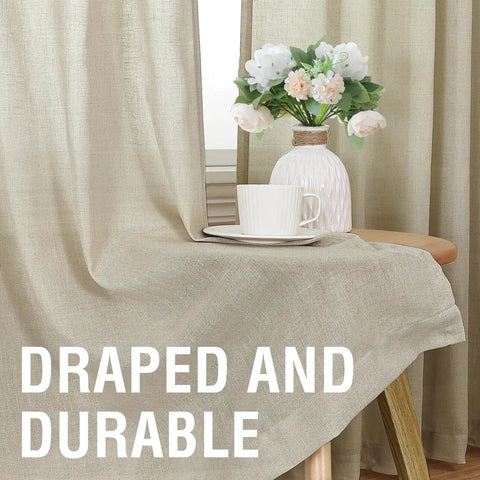 Natural Linen Curtains 108 Inch Long, 2 Panels, Back Tab Loop, Textured Light Filtering Semi Sheer, Rustic Farmhouse Boho Vibe