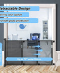 Retractable Baby Gate for Stairs and Doorways, 34 Inch Tall Expands to 72 Inch Wide, in indoor doorway setting, white