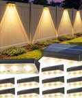 Legit Solar Fence Lights 12 Pack Dang Bright 3 LED Lens waterproof lights illuminating a backyard fence at dusk.