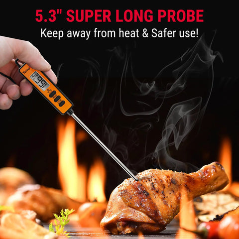 2-In-1 Infrared Thermometer Gun With Laser And Meat Thermometer Digital, Long Probe Food Thermometer checking grilled chicken