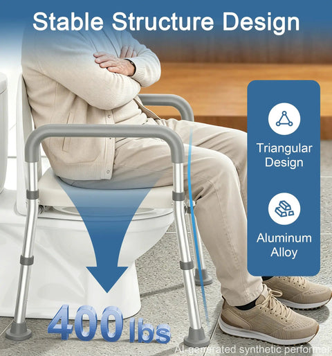 Rock Solid Heavy Duty Raised Toilet Seat With Secure Side Handles For Seniors And Mobility Needs Supports Up To 400 Pounds Built Tough Aluminum Frame Non Slip Rubber Feet