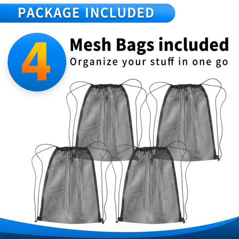 4 Pack Heavy Duty Mesh Drawstring Bags Pro Grade Nylon Net Bags For Scuba Diving Gym Hiking Beach Toys Travel Laundry