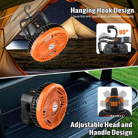 Magnetic Golf Cart Fan With Rechargeable Portable Build And Top Notch Airflow To Keep You Crisp Out On The Links, 90° hanging hook design.