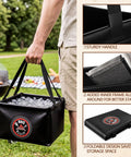 Person holding Six-Piece Bristle-Free Grill Cleaning Kit with 15L foldable water bucket, showing sturdy handle and foldable design.