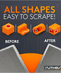 11 Blades Deburring Tool With Metal Storage Box showing before and after deburring results on various shapes