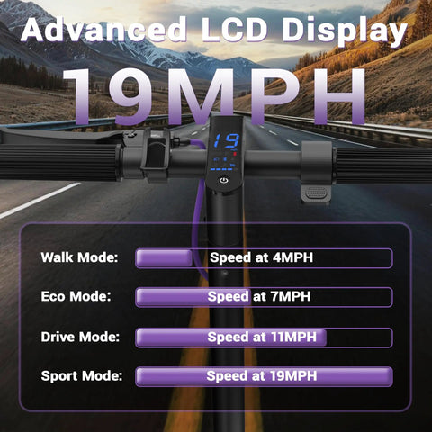 Grab Your Foldable Electric Scooter For Smooth Adult Commutes Featuring A Badass 500W Motor Super Long 40 Mile Range Quick Three Second Setup Easy Car Storage And Zippy Urban Cruising Action with advanced LCD display showing speed modes.